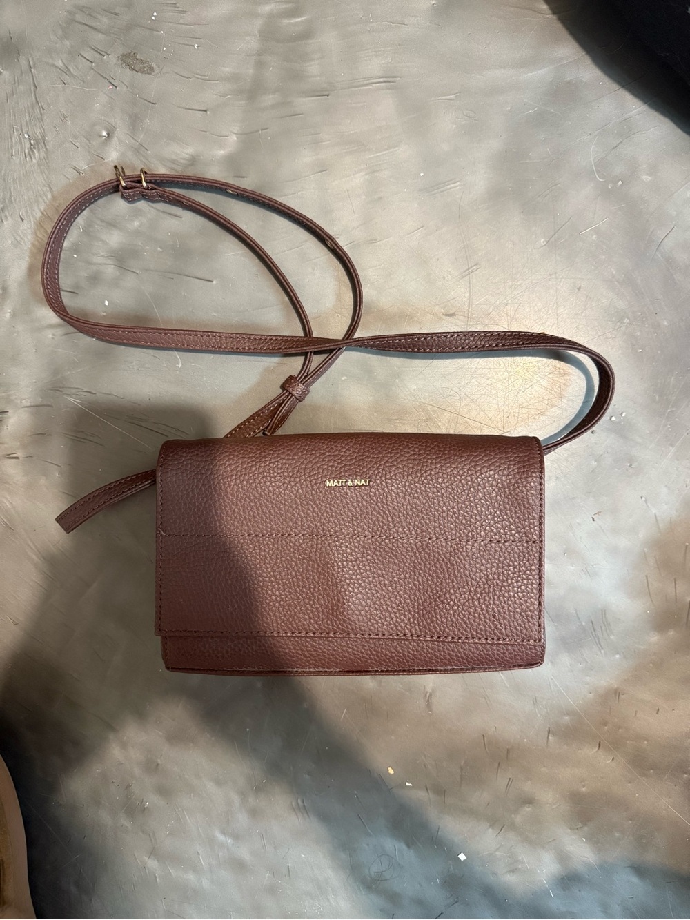 Matt & Nat Dark Brown Pebbled Crossbody with Gold Hardware - Picture 2 of 5